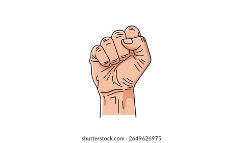 Illustrative depiction of a human hand raised in a tightly clenched fist symbolizing strength resilience determination and solidarity