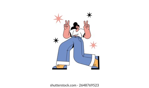 Illustrative depiction of a joyful individual celebrating a momentous achievement with triumphant gestures and sparkling embellishments around them signifying happiness and positive energy