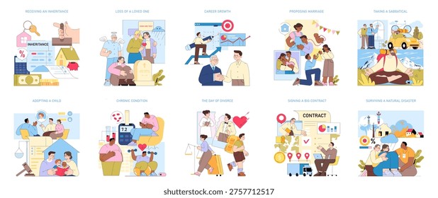 Illustrative depiction of receiving an inheritance, featuring financial symbols like money, keys, and legal documents. Reflects the concept of financial windfall and legal entitlement.
