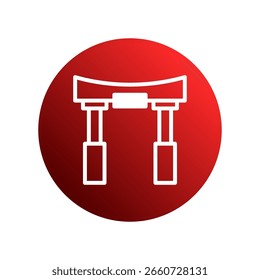Representação ilustrativa de um portão torii contra um fundo vermelho gradiente simbolizando a tradição japonesa