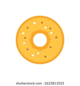 An illustrative design of a bagel topped with cream cheese, great for breakfast themes.