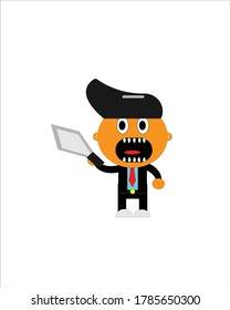Illustrative design of a cute character of a businessman who is holding a sword