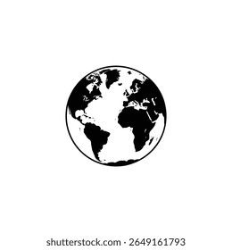 Illustrative design features continents displayed on Earth globe. This planet illustration has a clean, minimalist style on transparent backdrop.