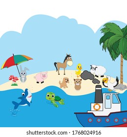 Illustrative design of various animals that are on vacation at the beach