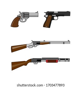 Diseño ilustrativo de diversas formas de armas de fuego