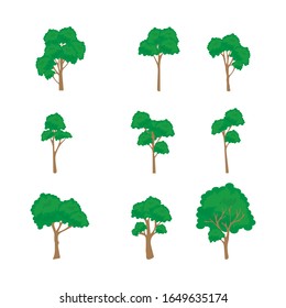 Designsammlung verschiedener Formen von Baum mit grünen Blättern 