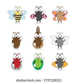 Illustrative design of various types of cute insects
