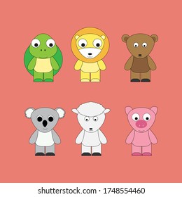 Illustrative designs of various cute adorable animals