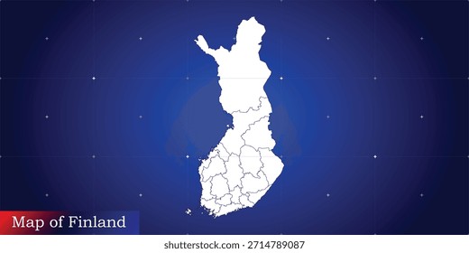 Mapa digital ilustrativo da Finlândia. Tecnologia, notícias de última hora, documentário e conceito político.