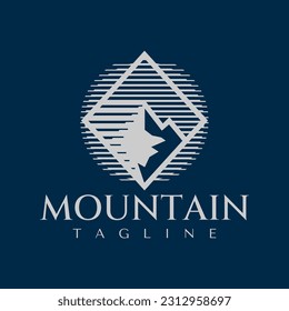 Illustrative geometric line mountain logo design. Luxury mountain peak logo.