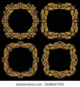 Illustrative Gold Floral Borders Decorative Sheen Collection Premium Imagery