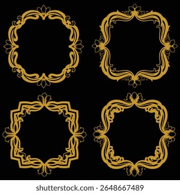Illustrative Gold Floral Borders Decorative Square Set Premium Imagery