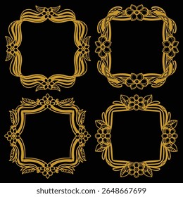 Illustrative Gold Floral Frames Premium Decorative Set Packs Detailed Imagery