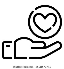 An illustrative hand reaching towards a heart, symbolizing care and compassion in design.