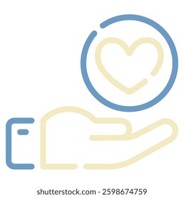 An illustrative hand reaching towards a heart, symbolizing care and compassion in design.