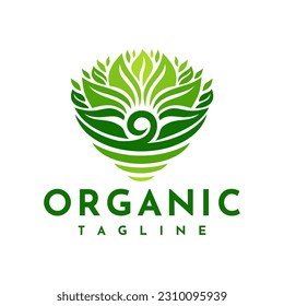 Illustrative human leaf logo design brand. Luxury people vegan organic logo.