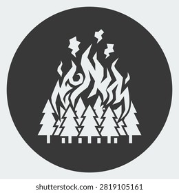 Illustrative icon depicting burning conifer trees and forest destruction.