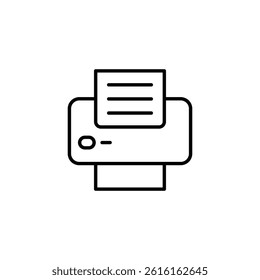 Illustrative icon of office printer with document, isolated on white backdrop