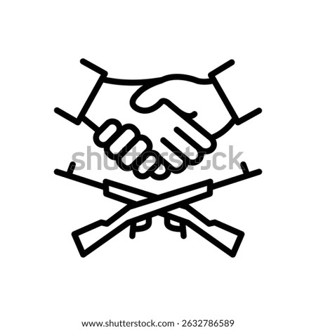 Illustrative icon symbolizing peace through a handshake over crossed rifles.