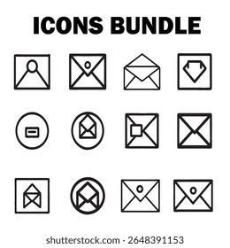 Illustrative Icons Bundle Collection Representing Email Communication and Messaging Services, Ideal for User Interface Design and Web Development Projects with a Focus on Visual Clarity