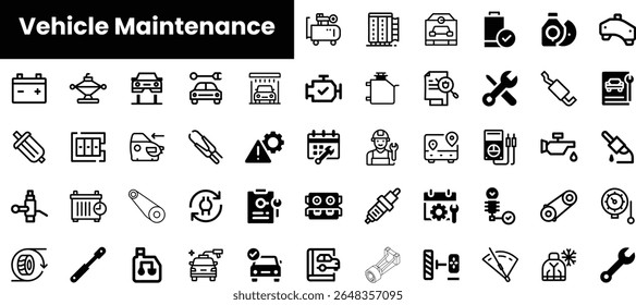 Illustrative icons depicting various vehicle maintenance tasks, including oil changes, battery checks, and repairs, in a clean, minimalist style.