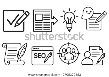 Illustrative icons representing stages in content creation, seo, and collaborative writing workflows.