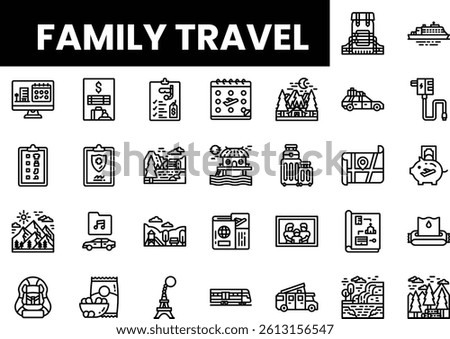 Illustrative icons representing various aspects of family travel.