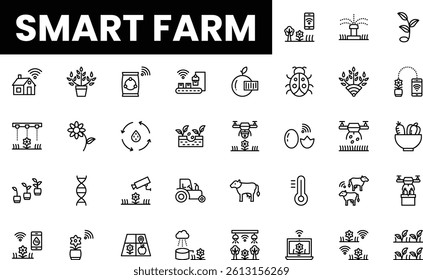 Illustrative icons representing various elements of smart farming technology.