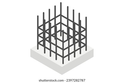 Illustrative Illustration der Baustruktur, isometrische Illustration von Stahlbeton (RC), Vektorgrafik