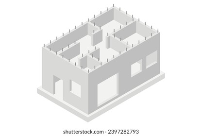 Illustrative illustration of building structure, isometric illustration of reinforced concrete (RC), Vector Illustration