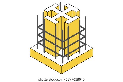 Illustrative Illustration der Baustruktur, isometrische Illustration von Stahlbeton (SRC), Vektorgrafik