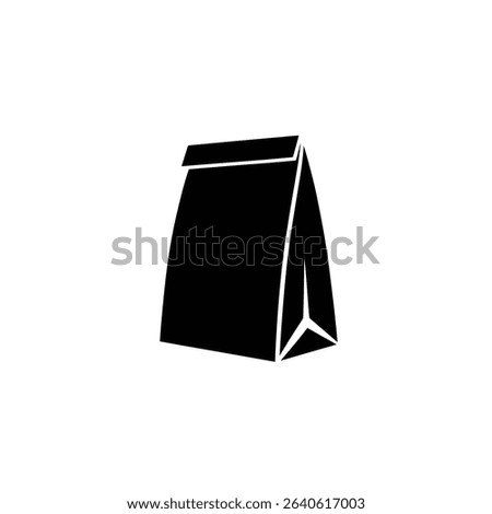 Illustrative image showcasing a simple black paper lunch bag icon on a clean white background. Ideal for food, design, or graphic projects. 163 Characters.