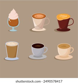 Illustrative images of various kinds of coffee drinks
