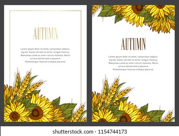 Illustrative invitation card collection with autumn theme. Fall vector set.