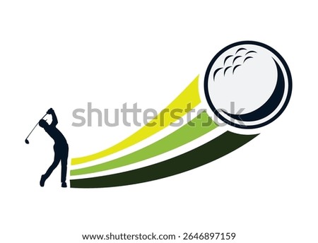 Illustrative logo-style image portraying a golfer, vibrant trajectory lines, and a golf ball. The visual represents motion, sportsmanship, and the dynamic spirit of golf in a simplistic design.