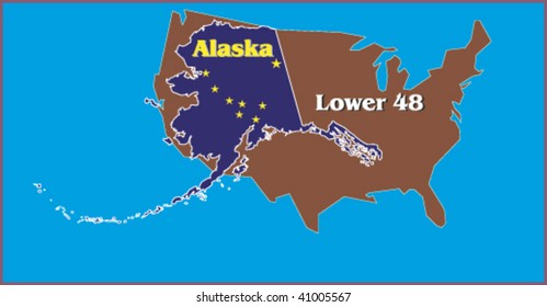 Illustrative map of Alaska overlaid on Contintental U.S. to illustrate surprising size.