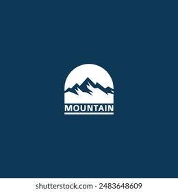 Illustrative mountain logo design that focuses on using white and a blue background.