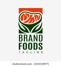 Illustrative nature food logo design branding. Luxury leaf meat logo vector.