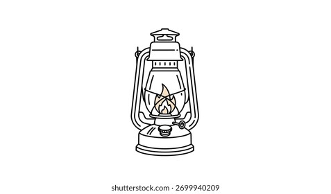 An illustrative outline drawing of an old-fashioned kerosene lantern emitting a warm glowing flame.
