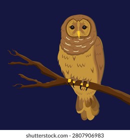 Illustrative Owl Perched on Branch in Nocturnal Setting