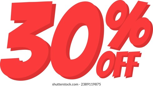 Illustrative percent off sign with a white background. The sign uses large red letters, which is a color often associated with discounts. This design can be used to promote sales or special offers.