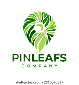 Illustrative pin leaf logo design brand. Modern nature plant location logo.