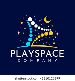 Illustrative play space logo design vector. Modern video star branding template.