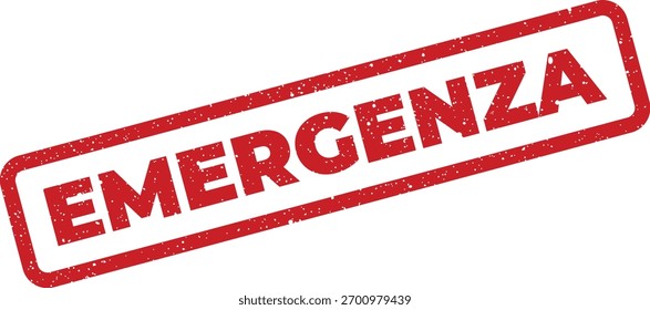 Illustrative red-colored stamp effect vector displays the term EMERGENZA, which is the Italian word for emergency. Ideal for use in designs that require urgent and situation-specific messaging.