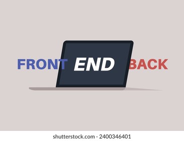 An illustrative representation of a laptop screen showcasing the convergence of frontend and backend development