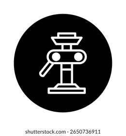 Illustrative representation of a mechanical jack lifting device within a contrasting black circle emblem and background