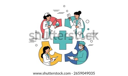 Illustrative representation of medical professionals collaborating in a healthcare setting providing patient care services