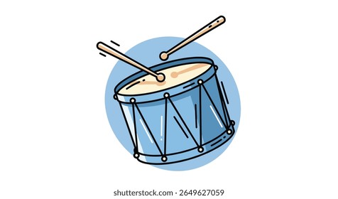 Illustrative representation of a musical percussion drum with drumsticks in motion
