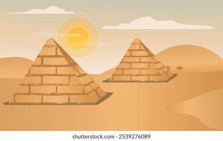 illustrative representation of the pyramids of Egypt, desert landscape. vector illustration.