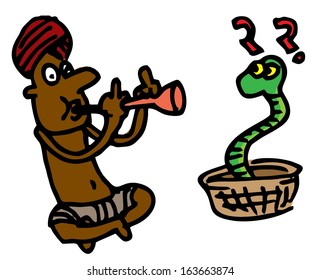 Illustrative representation of a snake charmer 